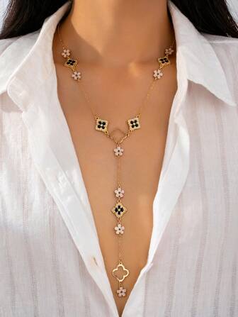 1 件时尚幸运五瓣花 Y 形长项链