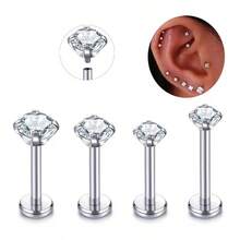 6 Flat Back Earring Studs - Female Thread 16G Piercing Cartilage Spiral Jewelry Tragus Hypoallergenic Lip Conch Nose 316L Stainless Steel Studs For Men And Women - 3-5  Lip Nails - View 4