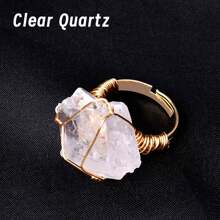 1 pièce Bague en pierre de cristal brut naturel, bande ouverte réglable, bijoux faits main, style vacances élégant, cadeau unique aux textures irrégulières