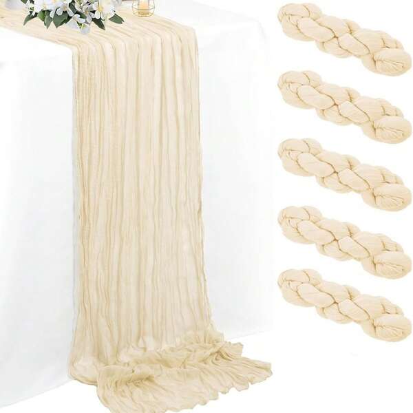 1/2/5/10 Pcs 90*180cm Solid Cream Color Pleated Table Flag Holiday Festival Table Runner Decoration Suitable For Wedding, Bridal Shower, New Year, Christmas, Anniversary, Happy Birthday Party, Banquet, Party Events