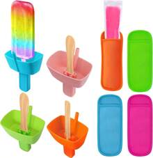 Set de 8 piezas de soportes y fundas para paletas heladas, soporte de paletas de silicona con pajita y fundas de neopreno reutilizables para evitar derrames y que las manos se congelen, ideal para niños pequeños