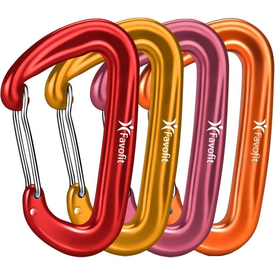 Local Delivery--12KN Heavy Duty Carabiner Clips - Favofit 3.2'' Small Carbineers For Hiking Camping Hammocks Keys Keychains Dog Leashes - Ideal For Outdoor Enthusiasts - Red/Yellow/Pink/Orange - 查看 1