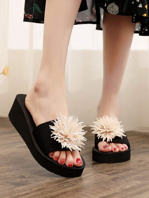 Women's Fashionable Bowknot Decor Slide Sandals, Comfortable Non-Slip High Heel Beach Slippers, Summer 2024 New Arrival