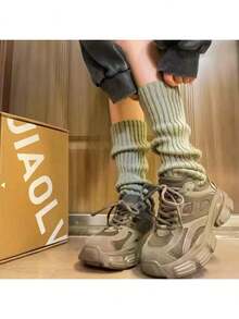 2件秋冬中筒暖腿套，女士舒适针织暖腿套 - 甜美学院风，简约百搭，塑形保暖。3种颜色可选，时尚女孩秋冬必备单品 - 彩色 - 查看 2