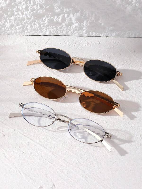 1 pieza Gafas de moda para mujer, diseño de brazo con forma de corazón de diamante, accesorio de estilo de viaje y calle de celeba, estilo preppy para volver a la escuela con decoración de forma ovalada con rhinestones