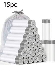 75pcs Grey Drawstring Trash Bags 4 Gallon, Small Trash Bags For Home, Office, Bedroom, Bathroom, White 4 Gallon Trash Can Liners, Easy To Carry, Prevent Odor Kitchen Trash Basket Bags, Kitchen, Bathroom, Home, Household Goods Supplier, Travel Accessories, Car Accessories