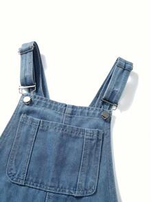 Denim Overalls Mini Dress For Women High Stretchy Adjustable Strap Jean Short Dress With Pockets, Solid Color/Camouflage/4th Of July USA Flag Print Sleeveless Suspender Dress - Màu xanh lam - Xem 6