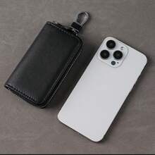 1 pièce Porte-clés multifonction zippé pour voiture, sac à carte porte-clés en PU unisexe à suspendre à la taille pour clés de voiture, clés de porte, cartes, accessoires de voiture d'usage quotidien décontracté, porte-charm scolaire