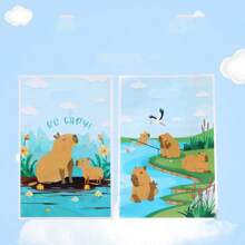 30/50/100pcs-Capybara Pattern Tote Bags, Cartoon Gift Bags, Cute Animal Theme Plastic Shopping Bags, Durable Plastic Gift Bags With Handles, Suitable For Baptismal Party Supplies, Birthday Party Packaging Bags, Anniversary Party Decoration