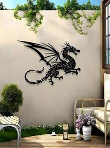 Ferocious Black Metal Dragon Wall Decor - Detailed Mythical Creature Sculpture, Suitable For Indoor/Outdoor Decoration, Fantasy-Style Garden Or Home Decor, Durable And Easy To Clean, Outdoor Wall Decoration | Mystical Decoration | Metal Finish, Dragon Decor