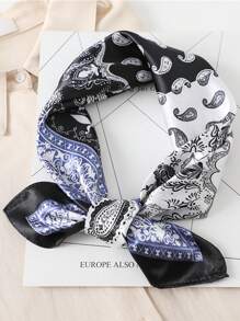 1pc Men's Fashion Versatile Paisley Printed 60cm Silk-Like Neckerchief