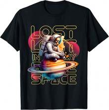 Lost In My Space Skeleton Astronaut Breathable T-Shirt - Black - View 1
