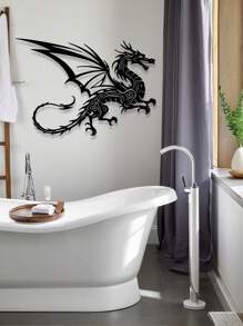 Ferocious Black Metal Dragon Wall Decor - Detailed Mythical Creature Sculpture, Suitable For Indoor/Outdoor Decoration, Fantasy-Style Garden Or Home Decor, Durable And Easy To Clean, Outdoor Wall Decoration | Mystical Decoration | Metal Finish, Dragon Decor