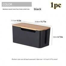1pc Large Cable Management Box With Wooden Cable Cover, Includes 10pcs Ties And 2pcs Winders, Plastic 7-Hole And 4-Hole Adapter Plug Cable Concealer Box, Spacious Wire Organizer, Socket Protector Hidden Safely Under Desk Or Floor - Great For Home And Office, Gift For Friends, Boyfriend/Girlfriend, Mother's Day, Wedding