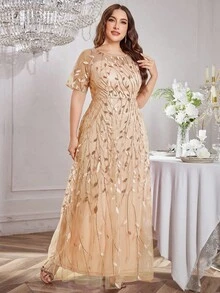 Đầm xòe UNITHORSE size lớn cổ tròn đính kim sa thêu họa tiết phối mảng phong cách sang trọng cho đám cưới tiệc tùng du lịch mùa thu - Rượu sâm banh - Xem 6