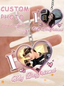 2pcs Customized Couple Photo Keychain, Personalized Acrylic Keychain Gift, Suitable For Valentine's Day, Wedding, Anniversary Celebration, Birthday Gift For Boyfriend/Girlfriend