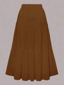 女士纯色简约荷叶边下摆半身裙，百搭