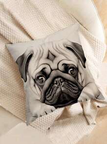 Washable Pug Cushion Cover | Modern Style, Zipper Closure, Woven Polyester, Decorative Pillow Case, Suitable For All Room Types - Without Filling (Pillow Insert Not Included)