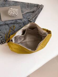 ROMWE Grunge Punk 1 件尼龙多口袋褶皱抽绳斜挎包/单肩包，适合女士，休闲柔软，休闲百搭流浪包 - 芥末黃 - 查看 7