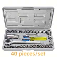 46 件汽车维修工具套装 - 专业机械手动工具,包括 1/4 英寸驱动棘轮、套筒和六角批头,适用于车辆维护和家庭使用 - 彩色 - 查看 11