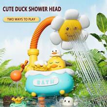 1pc Baby Bath Shower Toy, Electric Duck Sprinkler With Waterproof Function, Battery Operated Water Spray Toy With Suction Cup For Bathtub Play