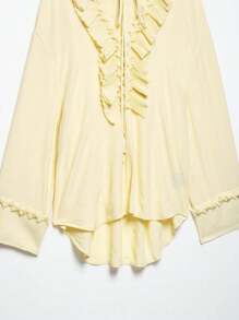 Robe blouse ample d'été à col V style papillon pour femmes, tenue de mode française, jaune beurre