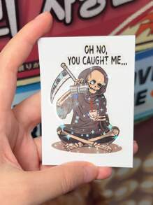 1/3pcs "Oh No You Caught Me" Humorous Stickers, Cartoon Funny Skeleton Drink Coffee Lover Die-Cut, Suitable For Laptop, Water Bottle, Journal, Skins, Guitars, Helmets, Office Supplies, School, Skateboards, Luggage, Water Bottle, And Other Funny Decal