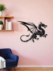 Ferocious Black Metal Dragon Wall Decor - Detailed Mythical Creature Sculpture, Suitable For Indoor/Outdoor Decoration, Fantasy-Style Garden Or Home Decor, Durable And Easy To Clean, Outdoor Wall Decoration | Mystical Decoration | Metal Finish, Dragon Decor