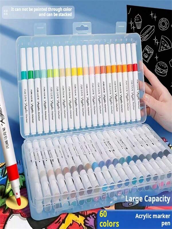 Set de 12/24/36/48/60 colores de rotuladores acrílicos, lápices de colores de gran capacidad especializados para arte, pintura y estudiantes, de secado rápido y lavables, vuelta al cole