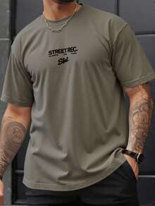 Playera Oversize de Hombre con Estampado Frontal y Diseño Gráfico en Espalda, Estilo Streetwear Urbano, Cuello Redondo, Manga Corta, Casual Moderna para Outfit Diario o Looks Juveniles  Verano    Regular - Café integral - Ver 2