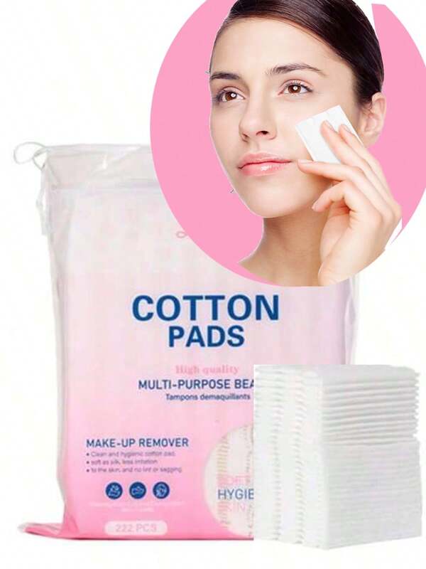222pcs Square Cotton Pads, Super Soft Lint-Free & Textured Face & Eye Makeup Remover Pads, Cotton Squares, Natural Quality Round Makeup Pad Pads