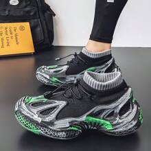 Men's Casual Sports Shoes, Fashion New Multi-Color Spray Painting, Versatile Style Knit Socks Sneakers, Suitable For Party, Outdoor Sports, Street Snap, Thick Sole Breathable Mesh Low-Top Anti-Slip Work Safety Shoes For Men