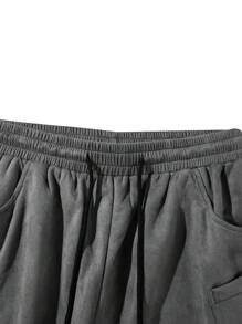 Pantaloni della tuta da uomo in camoscio con vita con coulisse e gamba dritta, pantaloni casual da esterno con tasche grandi