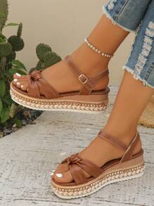 Women's Round Toe Floral Platform Wedge Outdoor Comfortable Hook & Loop Rivet Casual Sandals, Plus Size
