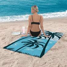1 pieza Toalla de playa tropical, de secado rápido de fibra ultrafina, suave y absorbente, toalla de viaje con estampado de árbol de palma, lavado a mano, poliéster, rectangular, adecuada para piscina, yoga, deportes, regalo universal de vacaciones, artículos esenciales de playa