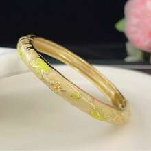 1 pieza Nuevo brazalete estilo bohemio de esmalte cloisonné con flores doradas, joya adecuada para mujeres y niñas - Pulsera cloisonné esmaltada con estampado floral - Ver 10