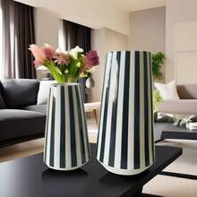 Vaso de cerâmica minimalista, vaso de flores listrado preto e branco