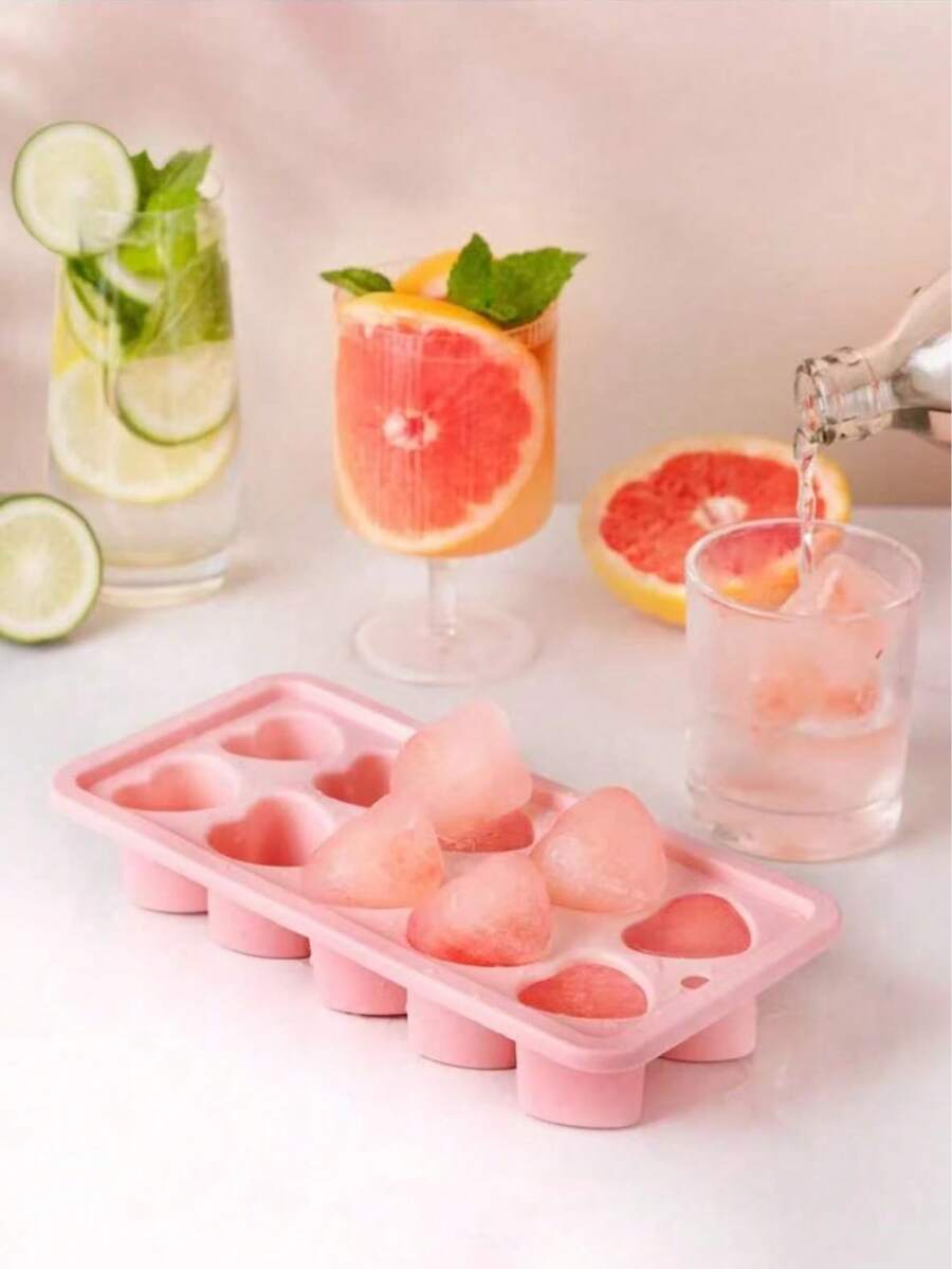1pc Pink Heart Shaped Silicone Ice Cube Tray, 3D Heart Ice Mold, Silicone, Non-Slip Edges, Easy Release, Heat & Cold Resistant, Suitable For Summer Drinks, Afternoon Tea, Gatherings, Summer Cooling, All Year Round