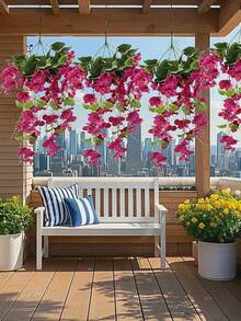 1Pc/2pcs Artificial Hanging Flowers Fake Hanging Plants Faux Silk Hibiscus Long Vines UV Resistant Realistic Flowers For Basket Home Porch Outside Garden Yard Patio