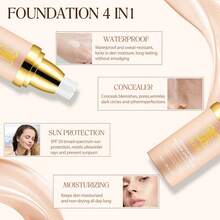 Color Changing Foundation 4 In 1 Medium Spectrum, Flawless Foundation Color Changing Makeup Full Coverage SPF50+, Waterproof Moisturizing Foundation For Mature Skin Hides Wrinkles And Lines, 30ml - 白色 - 查看 5