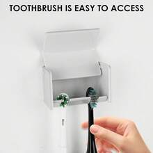 Toothbrush Holder Wall Mounted With Cover For Bathroom, 2 Slots Toothbrush Storage Organizer For Shower, Self Adhesive Toothbrush Hanger Rack For Dorm, Cabinet (White) - Silver - View 3