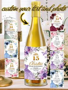 12 Pcs Custom Wine Bottle Labels Printed, 10x8cm, My Labels, My Fifth Year, Thank You Labels For 15 Years, Pink, Blue, Maroon, Burgundy, Personalized Wine Bottle Stickers, Wedding Wine Bottle Sticker, Party Bottle Sticker - Multicolor - View 12