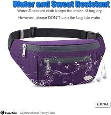 Entchin Fanny Pack Women Men,Crossbody Belt Bag With 4-Zipper Pockets,Adjustable Waist Bag Pack,One Of Most Popular Travel Essential Gifts Walking,Traveling,Cycling - 紫色 - 查看 4