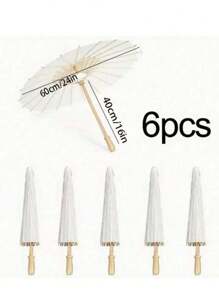 Set de 6 paraguas de papel blanco con mango de madera, sin plumas, sin electricidad, para decoración de despedida de soltera, accesorios para fiestas de boda, y fotografía