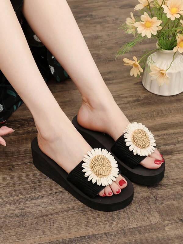 Women's Fashion Bowknot Comfortable Non-Slip High Heel Beach Slippers, Versatile Summer Outdoor Slides, 2024 New Edition