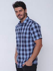 Rand paul Men's Casual Slim Fit Short Sleeve Plaid Shirt Slim Fit Modern And Versatile Style - Màu xanh hải quân - Xem 6