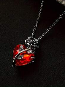 Collar colgante con corazón gótico rojo y rosa - Estilo punk rock, con cubic zirconia, regalo perfecto para hombres