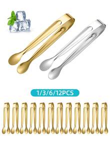 1/3/6/12pcs Stainless Steel Reusable Ice Cube Tongs, Dessert Tongs, Sugar Tongs, Versatile Catering Set - Compact & Durable - For Candies, Snacks, Salads, Appetizers, Ice Cubes, Kitchen Service, Cocktails, Tea Parties, Gifts, Kitchen Tools, Holiday Presents - 4-inch Sugar Clip Gold/silver - View 7