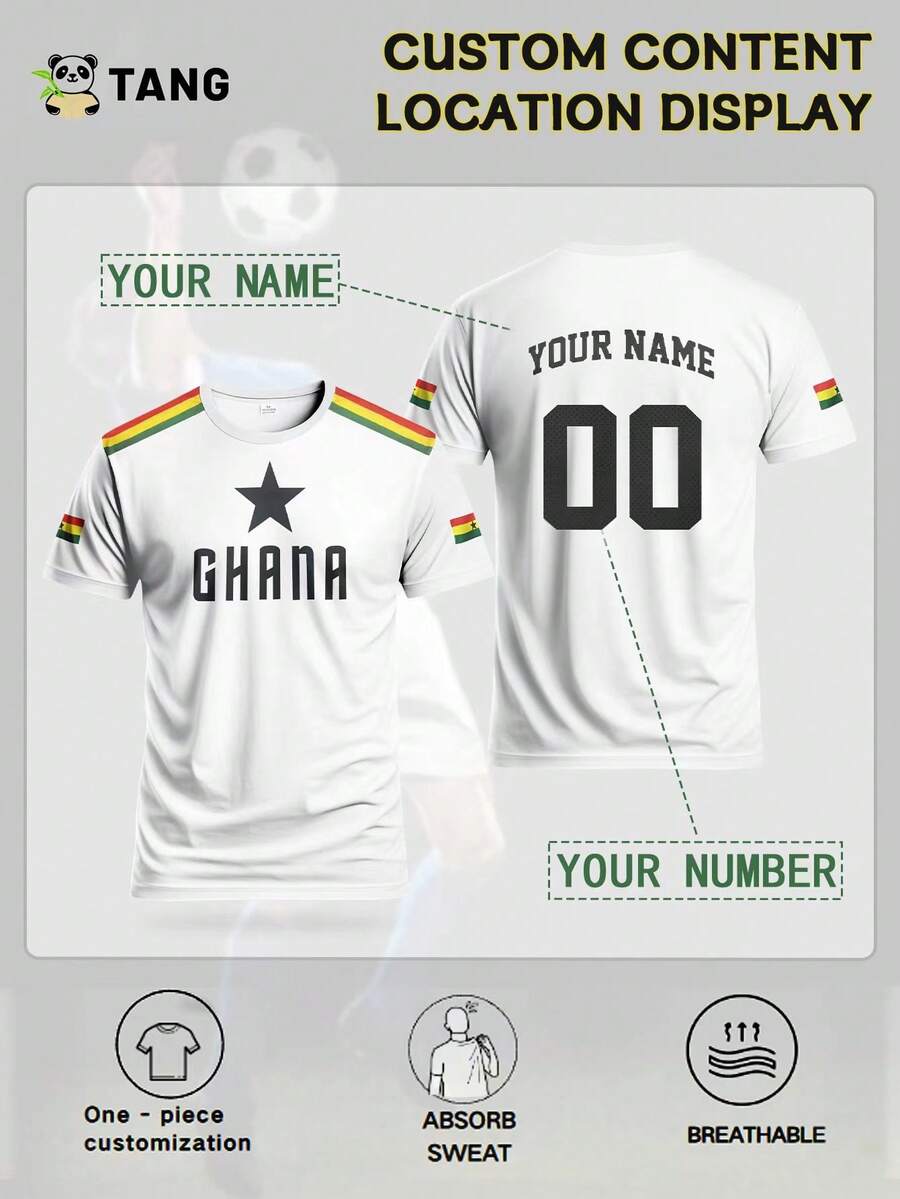 Customized Ghana Football Jersey For Men, Comfortable Round Neck Sports Top, Can Customize Name & Number, Suitable For Football Training, Casual Daily Wear, Gift,Stylish,Fashion,Hipster,Casual,Minimal Chic,Personalized,Customized,Custom,Unique,Guy Costumes,Capsule Wardrobe,Men Basic/Street Style,Ideal Gifts For Him,Boyfriend,Family,Friends,For Birthdays,For Vacation/Holiday,For School/Competition,For Sports/Climbing White Summer