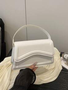 New Orange Ladies' Solid Color PU Small Square Bag, Simple And Stylish Handbag For Going Out, And Versatile. - White - View 1